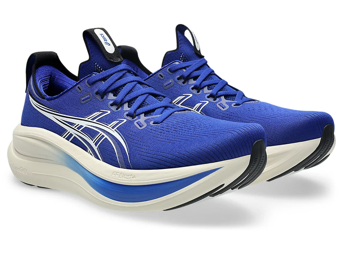 electric blue pair of running shoes