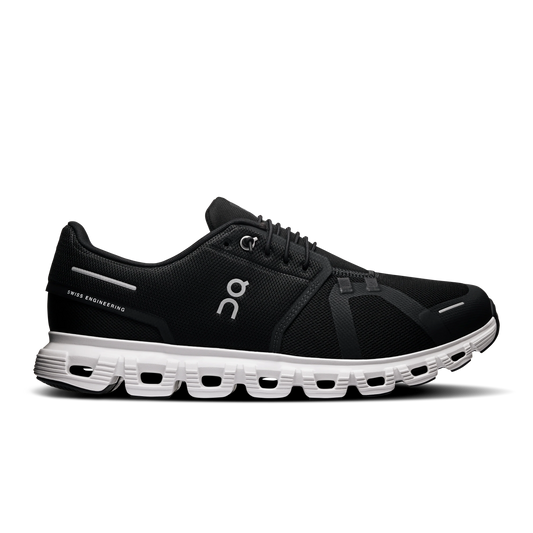 Lateral view of women's black On Cloud 6 with white midsole