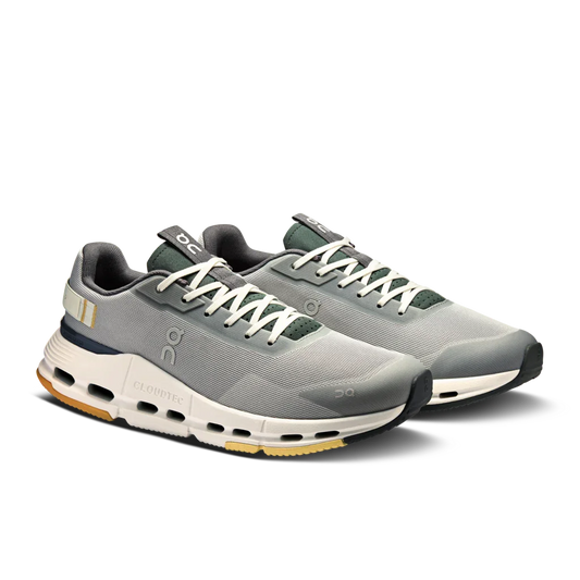 On Men's Cloudnova Form 2 Cross-Training Shoes diagonal angle in light grey upper and white sole