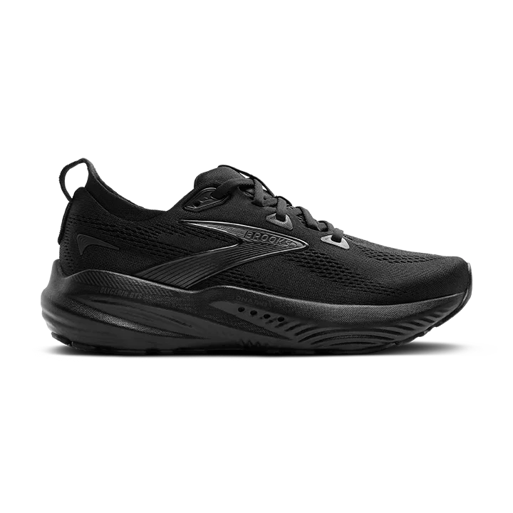 Side View of Black Brooks Glycerin GTS 22 running shoes