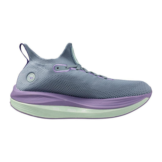 Medial view of Women's green and purple Neo Vista running shoe by Mizuno