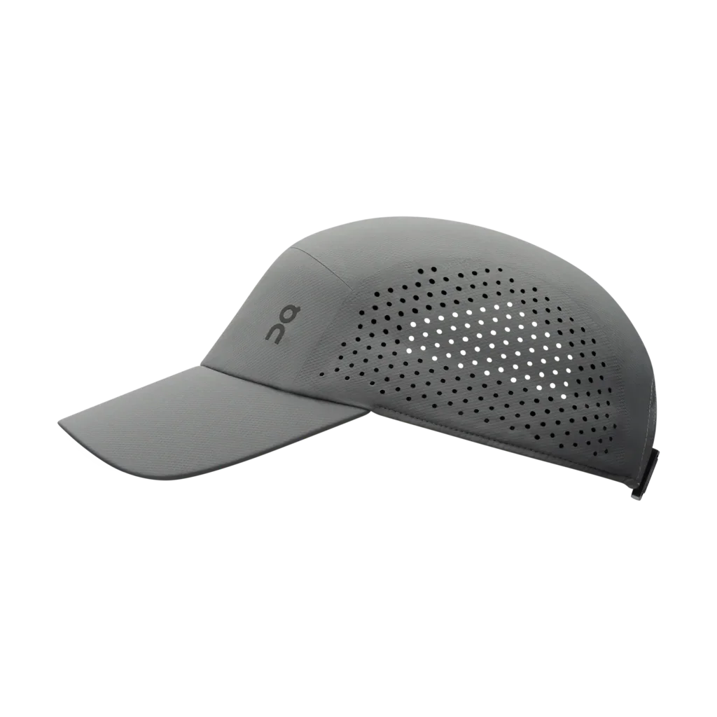 Side profile of gray running cap