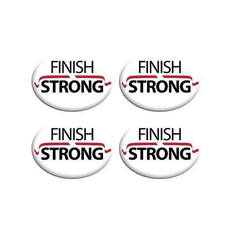 Four 'Finish Strong' buttons on a white background