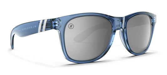 Blue sunglasses with a clear background