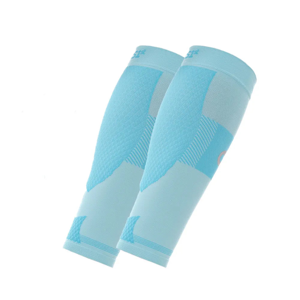 Aqua calf sleeves on white background