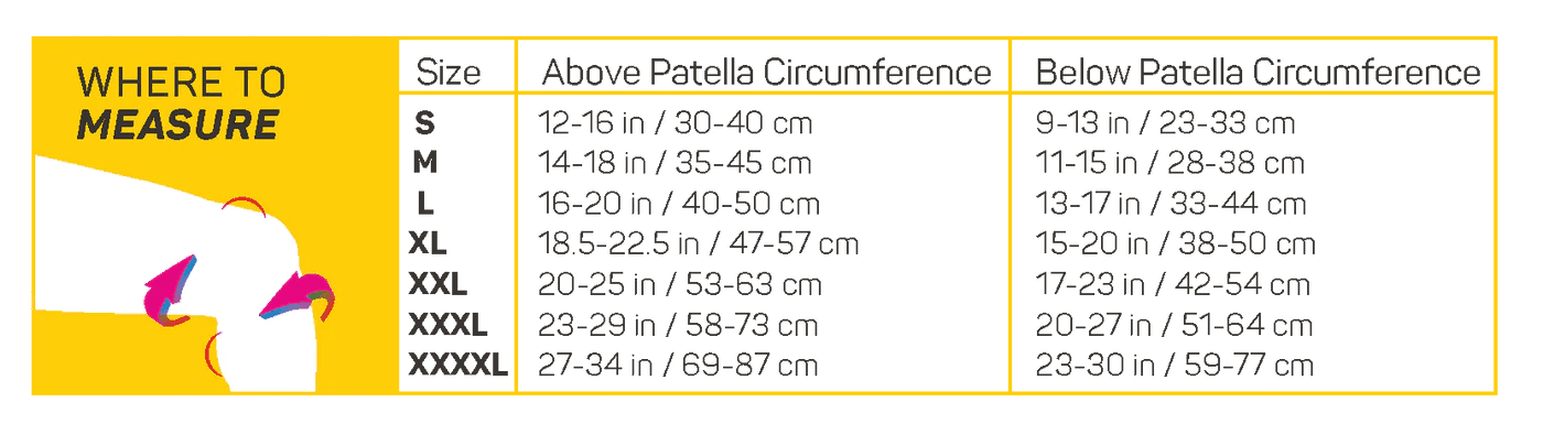 Measurement chart for pants with size guide and where to measure instructions.