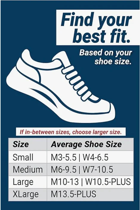 Small: M3-5.5 | W4-6.5
Medium: M6-9.5 | W7-10.5
Large: M10-13 | W10.5 - PLUS
Xlarge: M13.5 PLUS