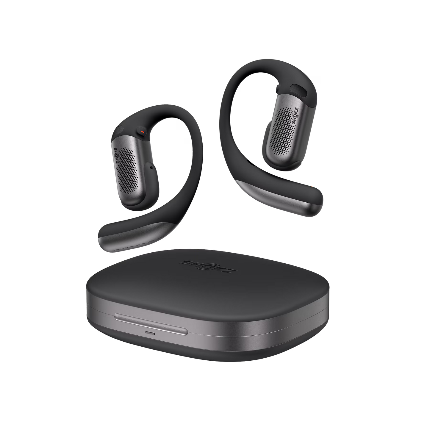 2 earphones with charging case on transparent background