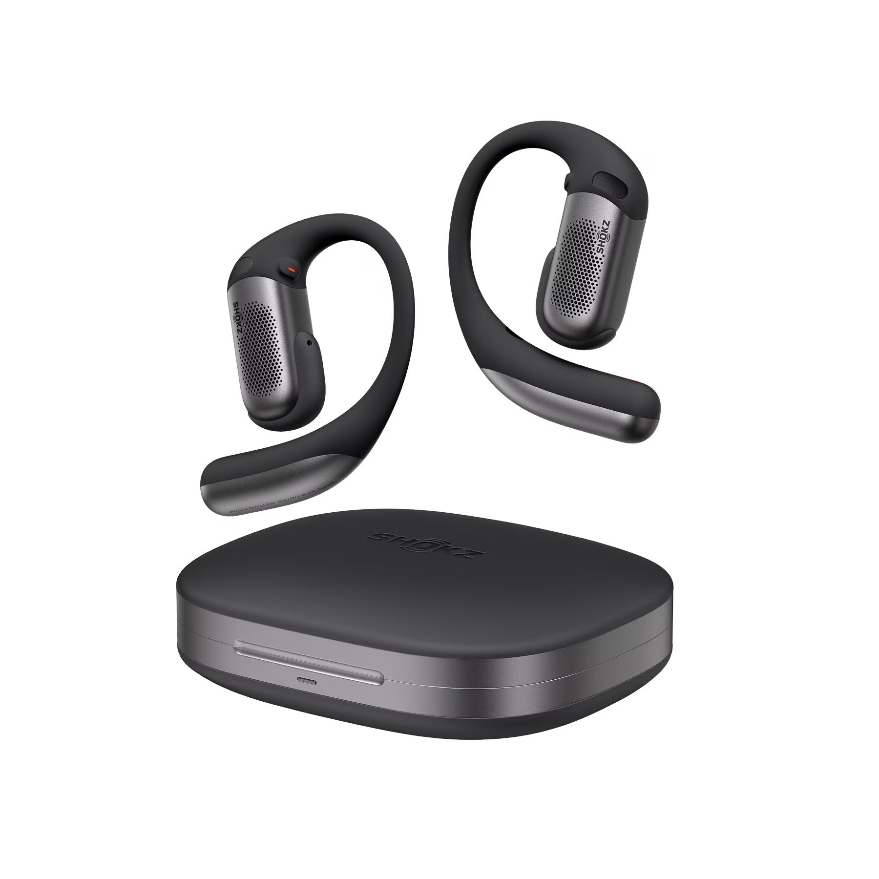 2 earphones with charging case on transparent background