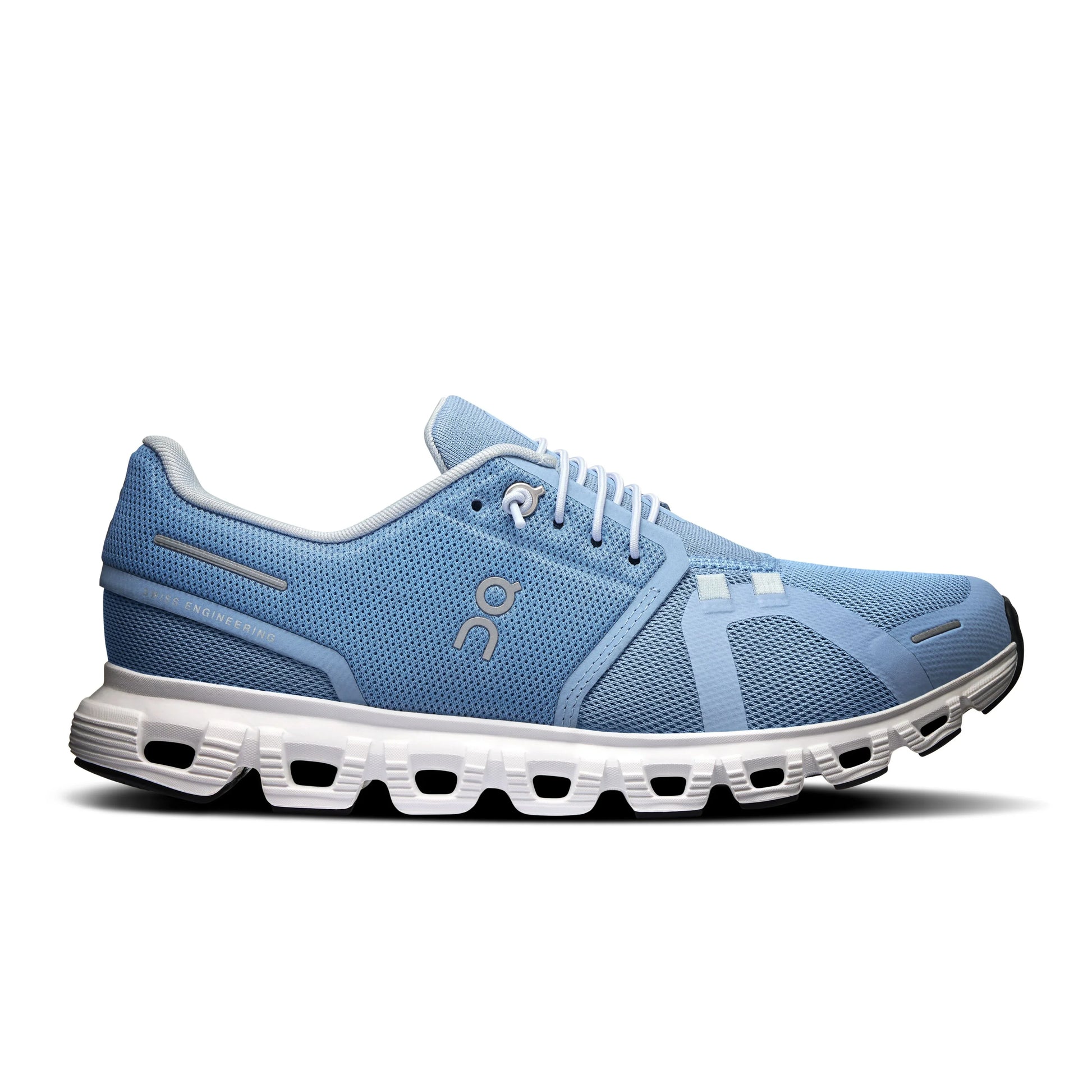 Lateral view of women's light blue On Cloud 6 with white midsole