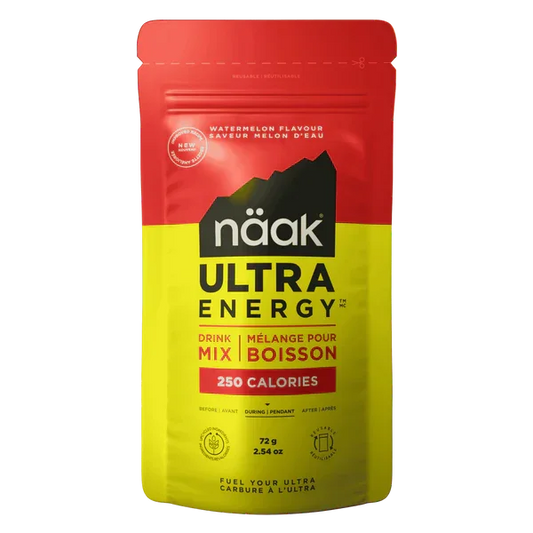 Red and yellow package of naáak Ultra Energy drink mix on a white background