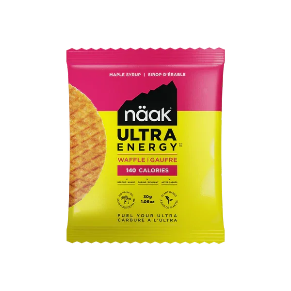 Noak Ultra Energy waffle package with pink and yellow design on a white background