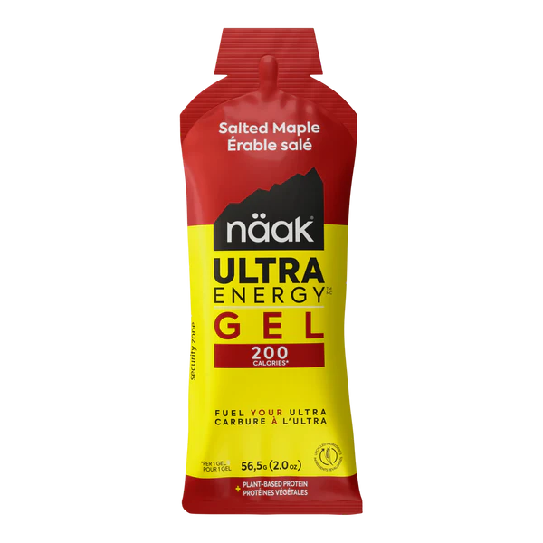 Naak Ultra Energy Gel packaging with red and yellow design on a white background