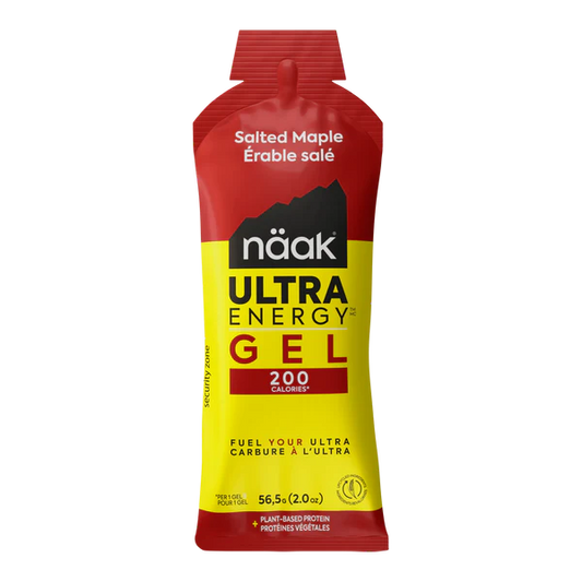 Naak Ultra Energy Gel packaging with red and yellow design on a white background