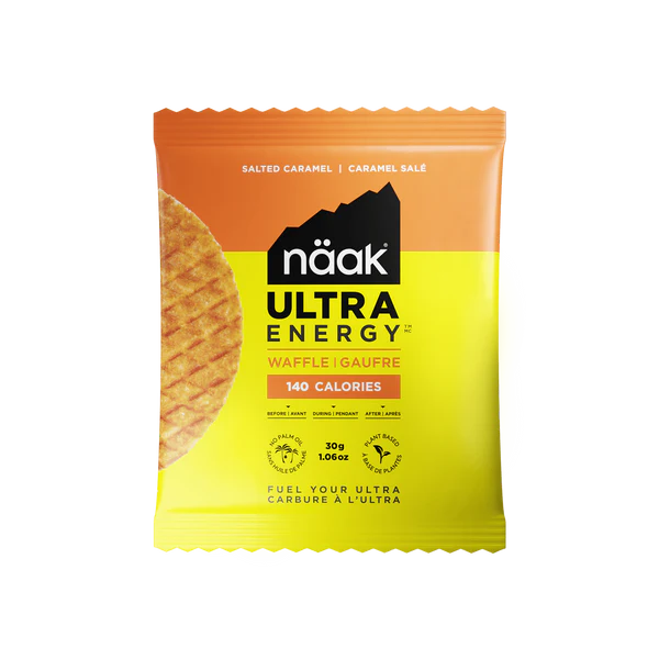 Naak Ultra Energy waffle package with orange and yellow design on a white background