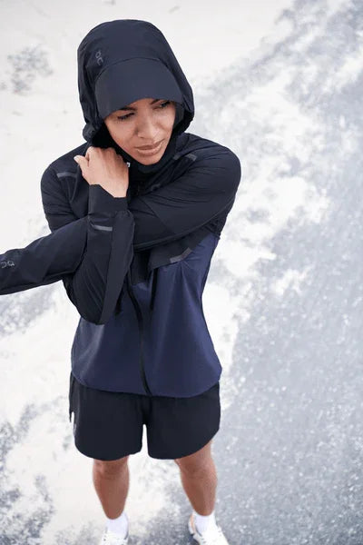 Female model wearing weather jacket
